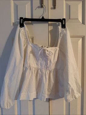 Women’s White Peasant Blouse with Tie Front, Jcrew